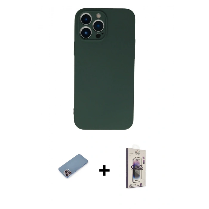MARSİLYAN™- iPhone 13 Pro Max Kılıf Ahenk Serisi - Siyah Bilvis 3D Cam Ekran Koruyucu + Shine Kamera Lens Koruma Cam - PE