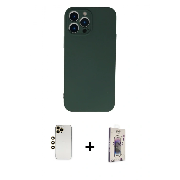 MARSİLYAN™- iPhone 13 Pro Max Kılıf Ahenk Serisi - Siyah Bilvis 3D Cam Ekran Koruyucu + Shine Kamera Lens - GD