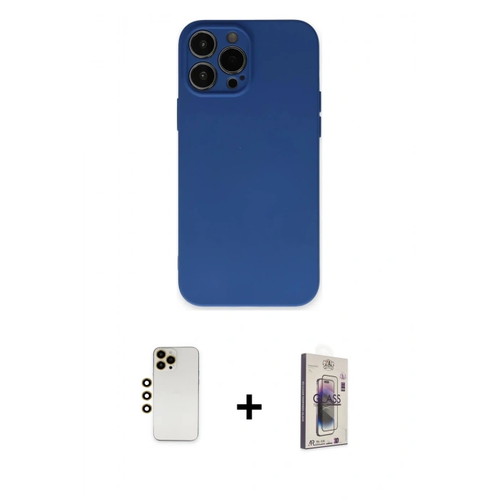 MARSİLYAN™- iPhone 13 Pro Max Kılıf Ahenk Serisi - Siyah Bilvis 3D Cam Ekran Koruyucu + Shine Kamera Lens - GD