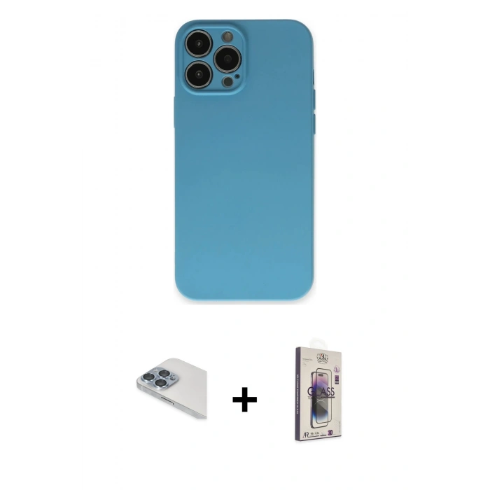 MARSİLYAN™- iPhone 13 Pro Max Kılıf Ahenk Serisi - Siyah Bilvis 3D Cam Ekran Koruyucu + Pers Alüminyum Kamera Lens - SABE