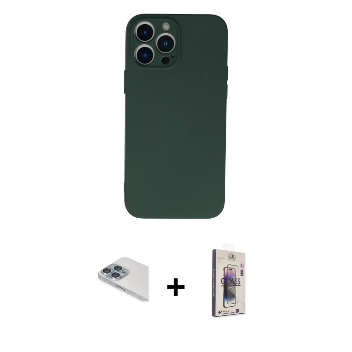 MARSİLYAN™- iPhone 13 Pro Max Kılıf Ahenk Serisi - Siyah Bilvis 3D Cam Ekran Koruyucu + Pers Alüminyum Kamera Lens - SABE