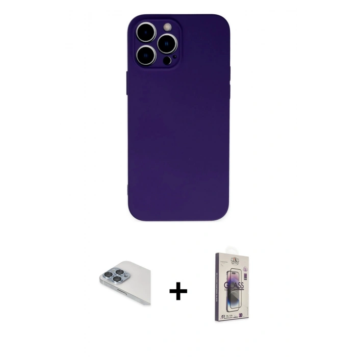 MARSİLYAN™- iPhone 13 Pro Max Kılıf Ahenk Serisi - Siyah Bilvis 3D Cam Ekran Koruyucu + Pers Alüminyum Kamera Lens - SABE