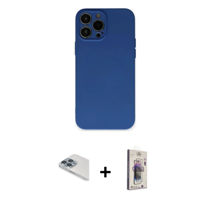 MARSİLYAN™- iPhone 13 Pro Max Kılıf Ahenk Serisi - Siyah Bilvis 3D Cam Ekran Koruyucu + Pers Alüminyum Kamera Lens - SABE