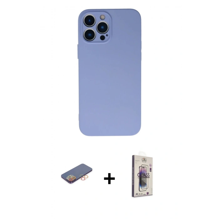 MARSİLYAN™- iPhone 13 Pro Max Kılıf Ahenk Serisi - Siyah Bilvis 3D Cam Ekran Koruyucu + Turuncu Renkli Kamera Lens Koruma Cam