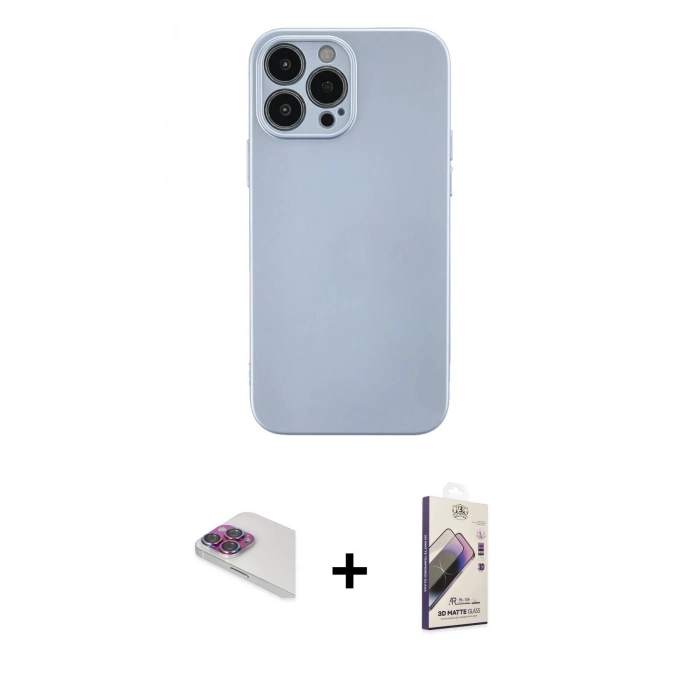 MARSİLYAN™- iPhone 13 Pro Max Kılıf Ahenk Serisi - Siyah Bilvis 3D Mat Cam Ekran Koruyucu + Gökkuşağı Pers Alüminyum Kamera Lens