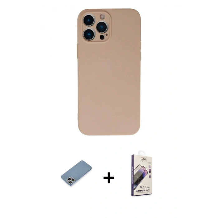 MARSİLYAN™- iPhone 13 Pro Max Kılıf Ahenk Serisi - Siyah Bilvis 3D Mat Cam Ekran Koruyucu + Shine Kamera Lens Koruma Cam - GI