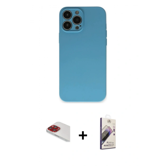 MARSİLYAN™- iPhone 13 Pro Max Kılıf Ahenk Serisi - Siyah Bilvis 3D Mat Cam Ekran Koruyucu + Pers Alüminyum Kamera Lens - KI