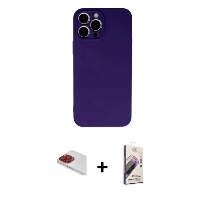 MARSİLYAN™- iPhone 13 Pro Max Kılıf Ahenk Serisi - Siyah Bilvis 3D Mat Cam Ekran Koruyucu + Pers Alüminyum Kamera Lens - KI