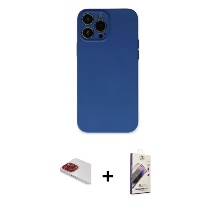 MARSİLYAN™- iPhone 13 Pro Max Kılıf Ahenk Serisi - Siyah Bilvis 3D Mat Cam Ekran Koruyucu + Pers Alüminyum Kamera Lens - KI