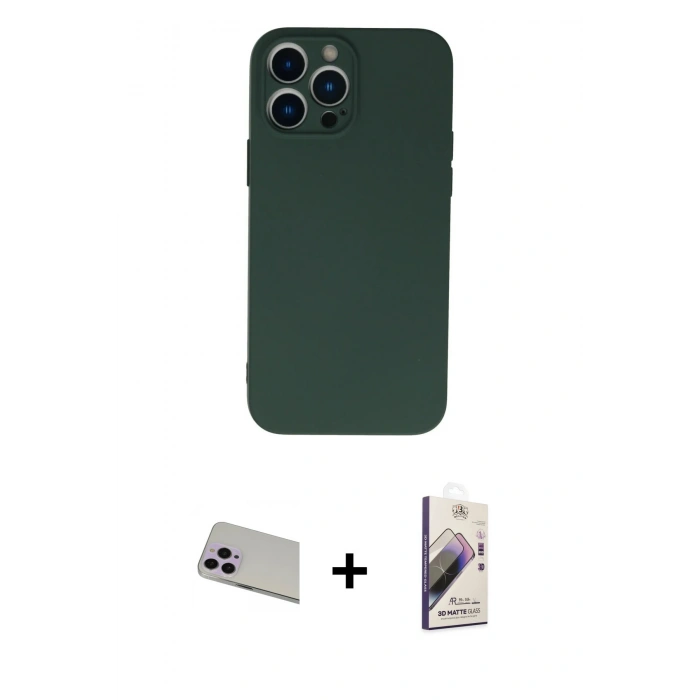 MARSİLYAN™- iPhone 13 Pro Max Kılıf Ahenk Serisi - Siyah Bilvis 3D Mat Cam Ekran Koruyucu + Rainbow Kamera Lens Koruma Cam - MR