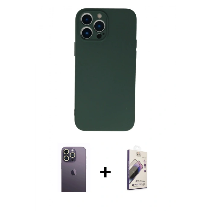 MARSİLYAN™- iPhone 13 Pro Max Kılıf Ahenk Serisi - Siyah Bilvis 3D Mat Cam Ekran Koruyucu + Neon Fosforlu Kamera Lens - BZ