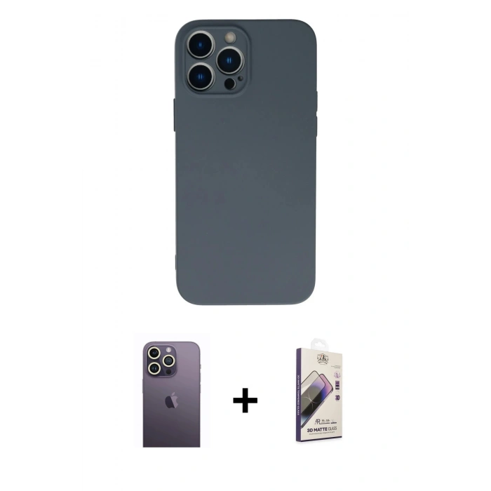 MARSİLYAN™- iPhone 13 Pro Max Kılıf Ahenk Serisi - Siyah Bilvis 3D Mat Cam Ekran Koruyucu + Neon Fosforlu Kamera Lens - BZ