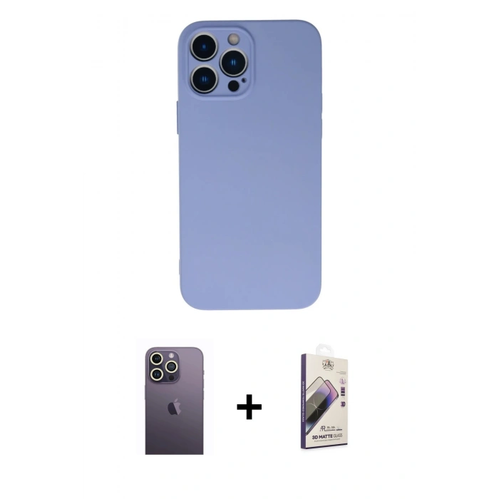 MARSİLYAN™- iPhone 13 Pro Max Kılıf Ahenk Serisi - Siyah Bilvis 3D Mat Cam Ekran Koruyucu + Neon Fosforlu Kamera Lens - BZ