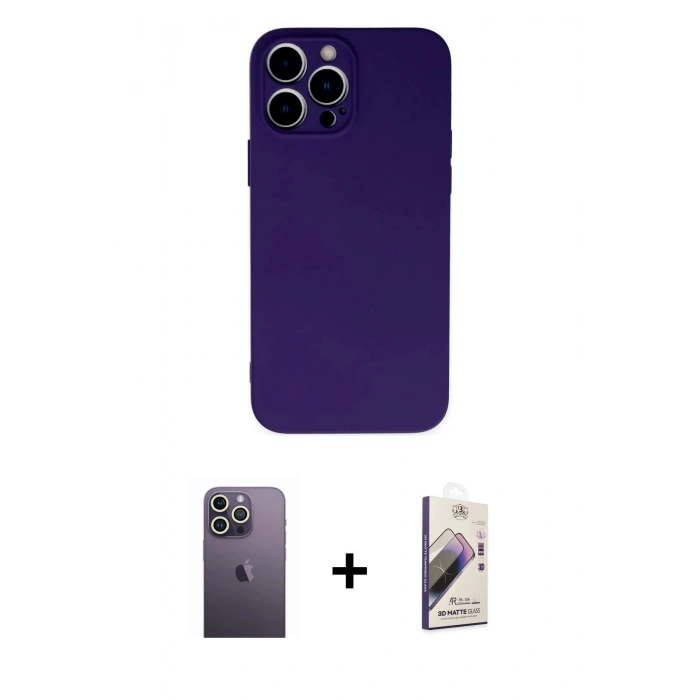 MARSİLYAN™- iPhone 13 Pro Max Kılıf Ahenk Serisi - Siyah Bilvis 3D Mat Cam Ekran Koruyucu + Neon Fosforlu Kamera Lens - BZ