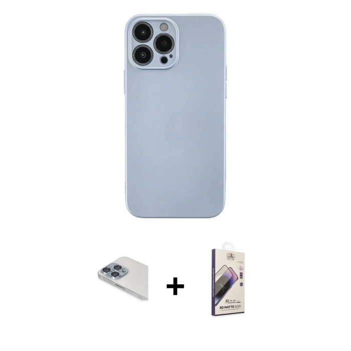MARSİLYAN™- iPhone 13 Pro Max Kılıf Ahenk Serisi - Siyah Bilvis 3D Mat Cam Ekran Koruyucu + Pers Alüminyum Kamera Lens - SABE