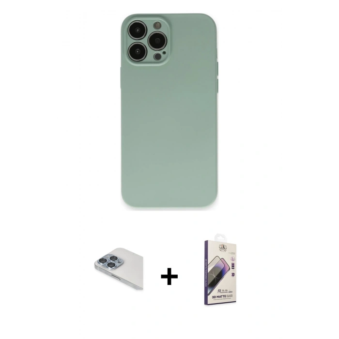 MARSİLYAN™- iPhone 13 Pro Max Kılıf Ahenk Serisi - Siyah Bilvis 3D Mat Cam Ekran Koruyucu + Pers Alüminyum Kamera Lens - SABE