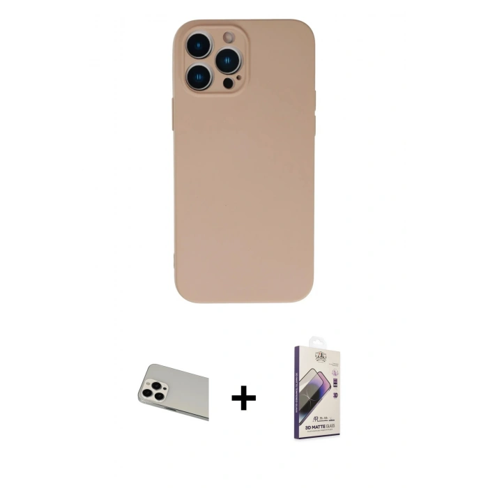 MARSİLYAN™- iPhone 13 Pro Max Kılıf Ahenk Serisi - Siyah Bilvis 3D Mat Cam Ekran Koruyucu + Rainbow Kamera Lens Koruma Cam - BZ