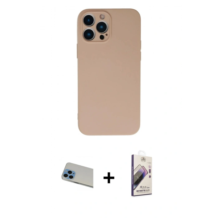 MARSİLYAN™- iPhone 13 Pro Max Kılıf Ahenk Serisi - Siyah Bilvis 3D Mat Cam Ekran Koruyucu + Rainbow Kamera Lens Koruma Cam - MI