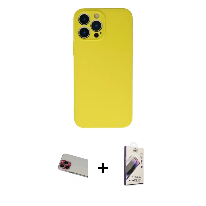MARSİLYAN™- iPhone 13 Pro Max Kılıf Ahenk Serisi - Siyah Bilvis 3D Mat Cam Ekran Koruyucu + Rainbow Kamera Lens Koruma Cam - KI