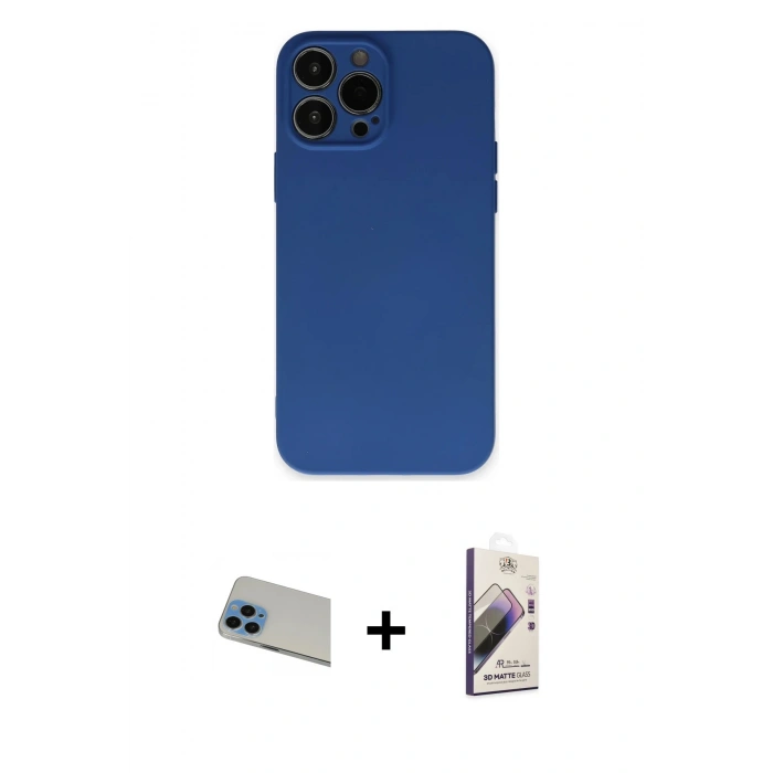 MARSİLYAN™- iPhone 13 Pro Max Kılıf Ahenk Serisi - Siyah Bilvis 3D Mat Cam Ekran Koruyucu + Rainbow Kamera Lens Koruma Cam - MI