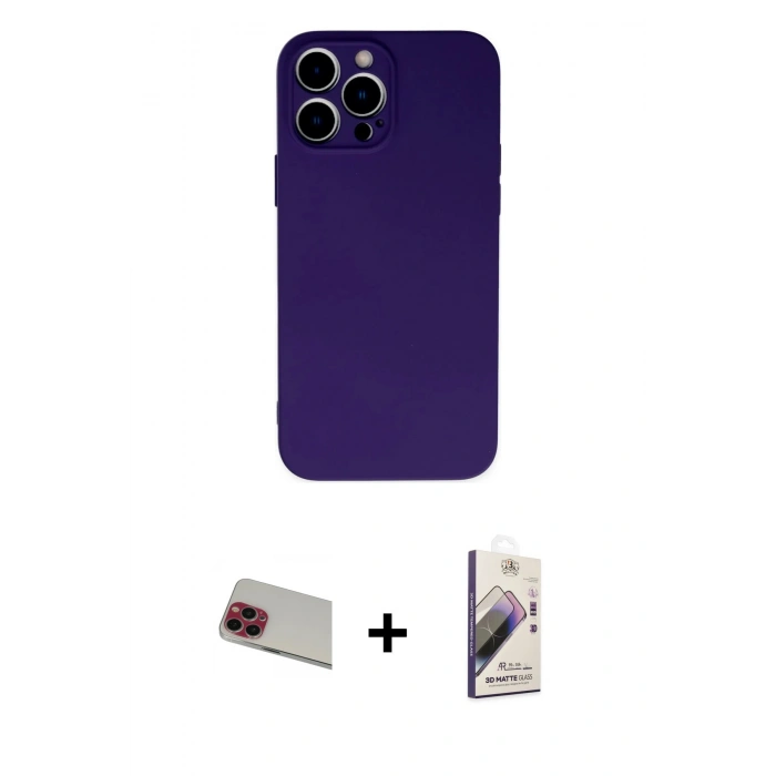 MARSİLYAN™- iPhone 13 Pro Max Kılıf Ahenk Serisi - Siyah Bilvis 3D Mat Cam Ekran Koruyucu + Rainbow Kamera Lens Koruma Cam - KI