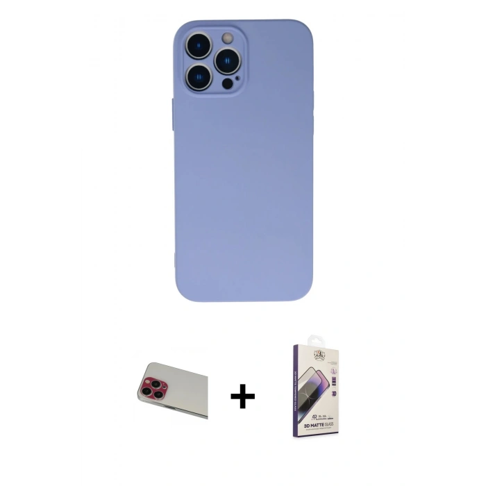 MARSİLYAN™- iPhone 13 Pro Max Kılıf Ahenk Serisi - Siyah Bilvis 3D Mat Cam Ekran Koruyucu + Rainbow Kamera Lens Koruma Cam - KI