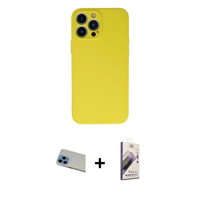 MARSİLYAN™- iPhone 13 Pro Max Kılıf Ahenk Serisi - Siyah Bilvis 3D Mat Cam Ekran Koruyucu + Rainbow Kamera Lens Koruma Cam - MI