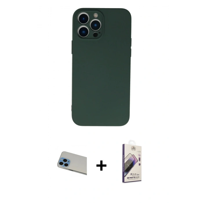MARSİLYAN™- iPhone 13 Pro Max Kılıf Ahenk Serisi - Siyah Bilvis 3D Mat Cam Ekran Koruyucu + Rainbow Kamera Lens Koruma Cam - MI
