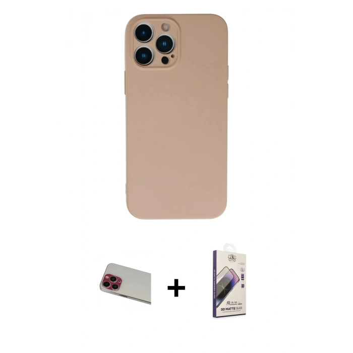 MARSİLYAN™- iPhone 13 Pro Max Kılıf Ahenk Serisi - Siyah Bilvis 3D Mat Cam Ekran Koruyucu + Rainbow Kamera Lens Koruma Cam - KI