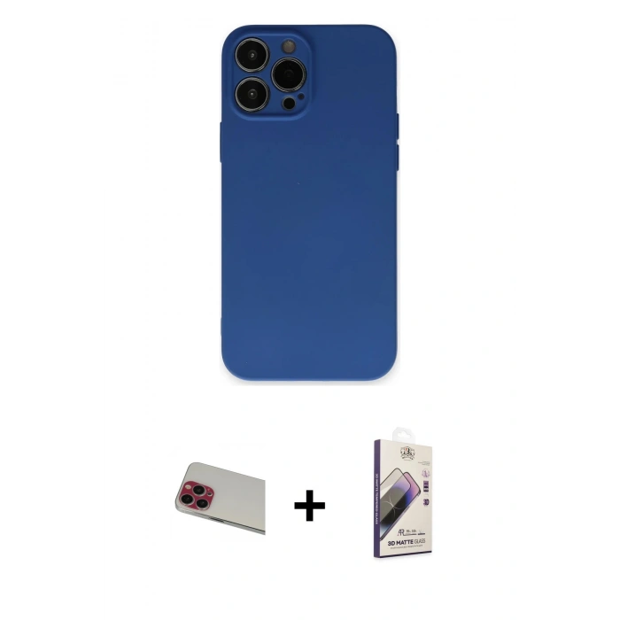 MARSİLYAN™- iPhone 13 Pro Max Kılıf Ahenk Serisi - Siyah Bilvis 3D Mat Cam Ekran Koruyucu + Rainbow Kamera Lens Koruma Cam - KI