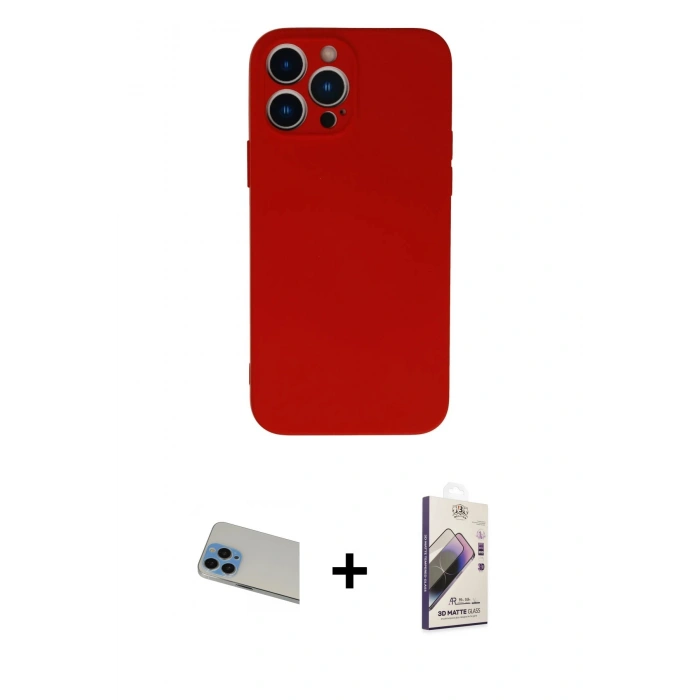 MARSİLYAN™- iPhone 13 Pro Max Kılıf Ahenk Serisi - Siyah Bilvis 3D Mat Cam Ekran Koruyucu + Rainbow Kamera Lens Koruma Cam - MI