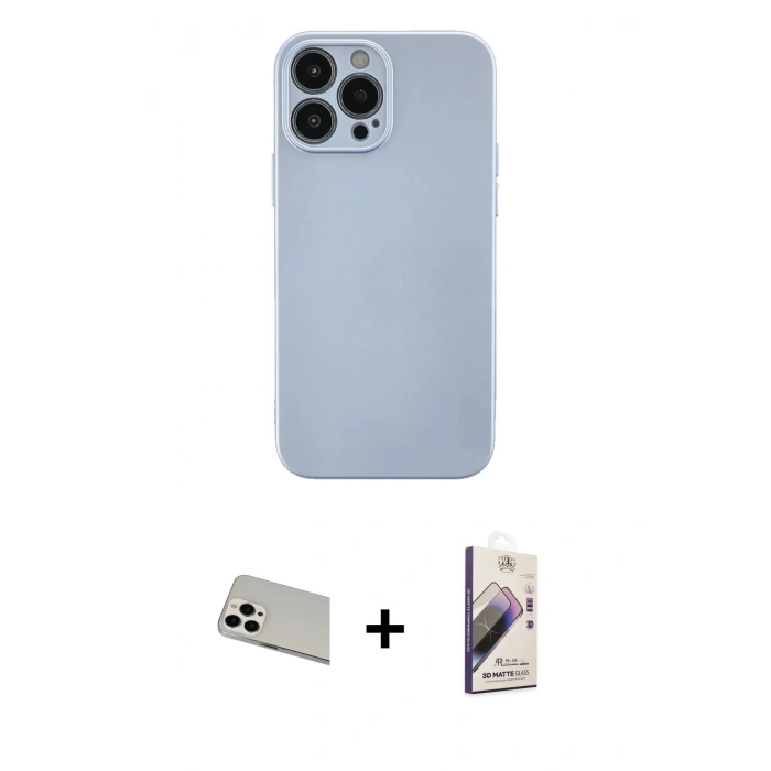 MARSİLYAN™- iPhone 13 Pro Max Kılıf Ahenk Serisi - Siyah Bilvis 3D Mat Cam Ekran Koruyucu + Rainbow Kamera Lens Koruma Cam - BZ