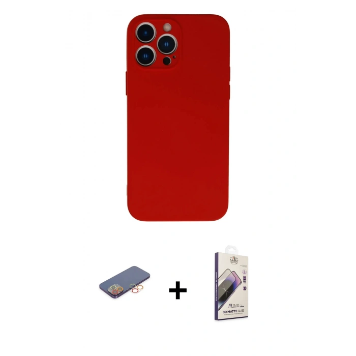 MARSİLYAN™- iPhone 13 Pro Max Kılıf Ahenk Serisi - Siyah Bilvis 3D Mat Cam Ekran Koruyucu + Renkli Kamera Lens Koruma Cam - TU