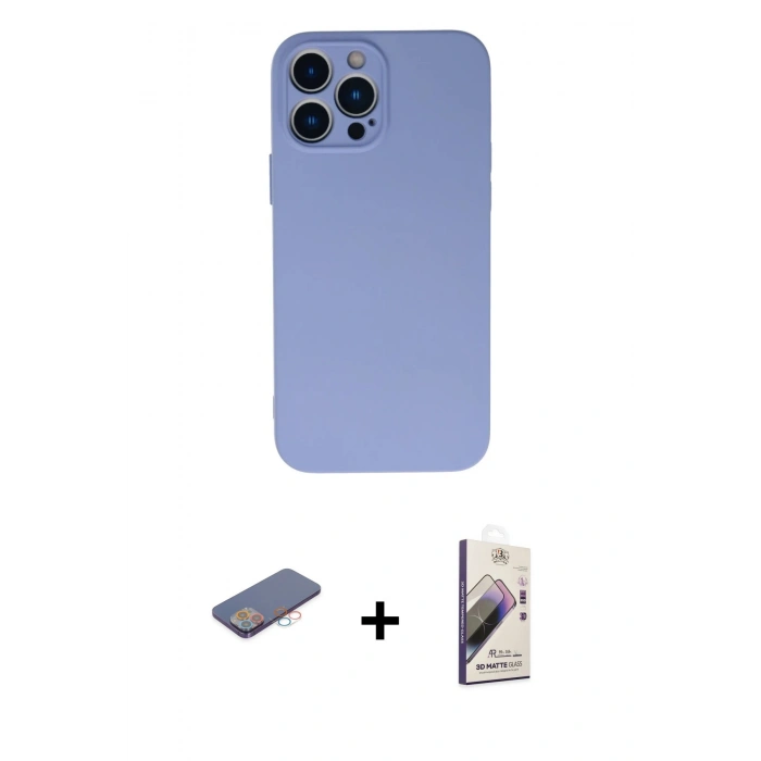 MARSİLYAN™- iPhone 13 Pro Max Kılıf Ahenk Serisi - Siyah Bilvis 3D Mat Cam Ekran Koruyucu + Renkli Kamera Lens Koruma Cam - PE