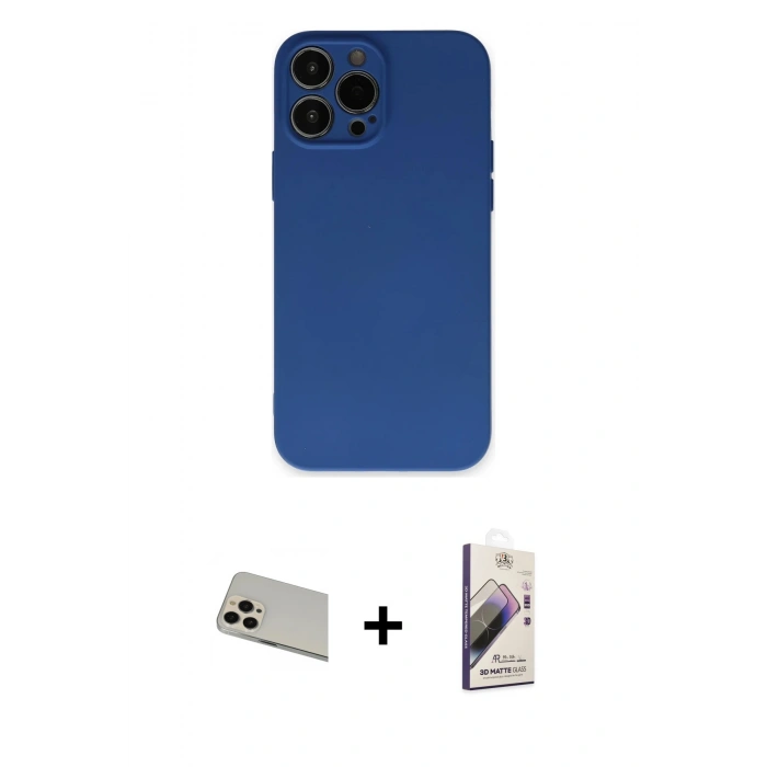 MARSİLYAN™- iPhone 13 Pro Max Kılıf Ahenk Serisi - Siyah Bilvis 3D Mat Cam Ekran Koruyucu + Rainbow Kamera Lens Koruma Cam - REGD