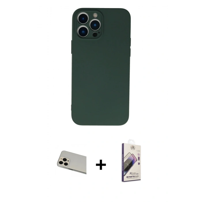 MARSİLYAN™- iPhone 13 Pro Max Kılıf Ahenk Serisi - Siyah Bilvis 3D Mat Cam Ekran Koruyucu + Rainbow Kamera Lens Koruma Cam - REGD