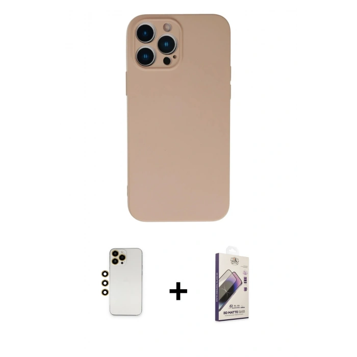 MARSİLYAN™- iPhone 13 Pro Max Kılıf Ahenk Serisi - Siyah Bilvis 3D Mat Cam Ekran Koruyucu + Shine Kamera Lens - GD