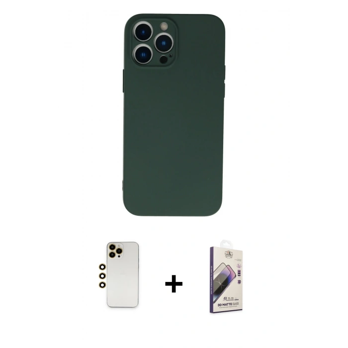 MARSİLYAN™- iPhone 13 Pro Max Kılıf Ahenk Serisi - Siyah Bilvis 3D Mat Cam Ekran Koruyucu + Shine Kamera Lens - GD