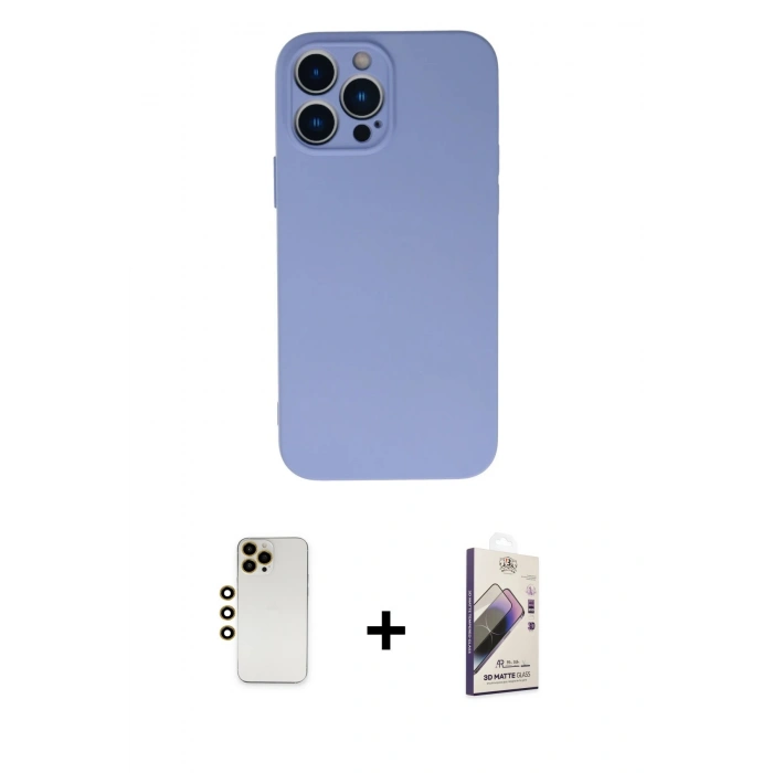 MARSİLYAN™- iPhone 13 Pro Max Kılıf Ahenk Serisi - Siyah Bilvis 3D Mat Cam Ekran Koruyucu + Shine Kamera Lens - GD