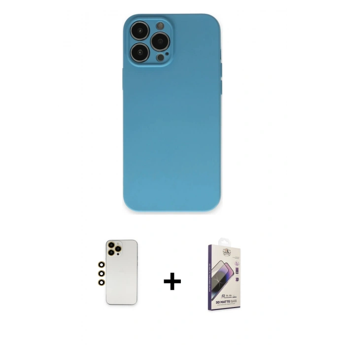 MARSİLYAN™- iPhone 13 Pro Max Kılıf Ahenk Serisi - Siyah Bilvis 3D Mat Cam Ekran Koruyucu + Shine Kamera Lens - GD