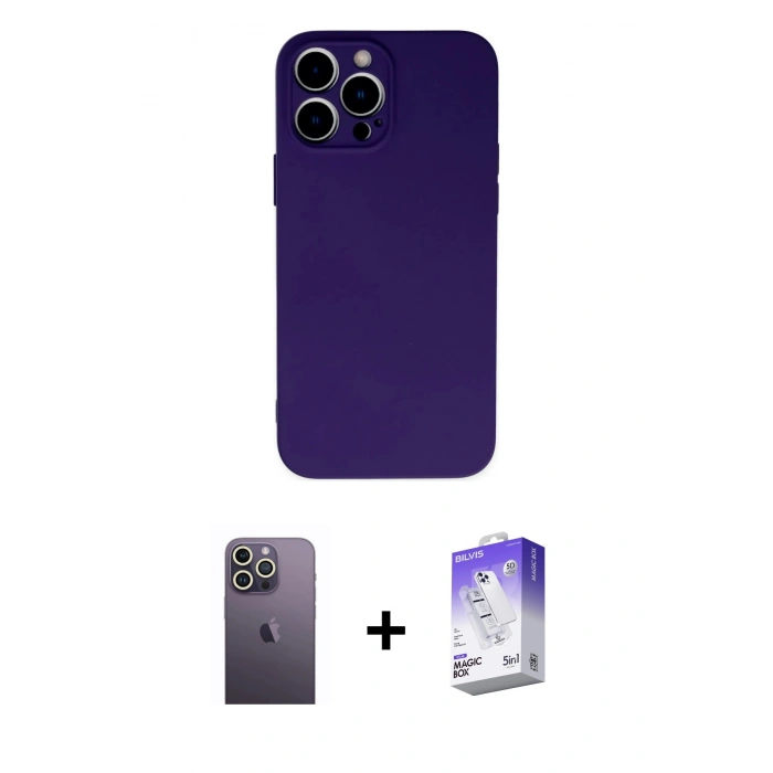 MARSİLYAN™- iPhone 13 Pro Max Kılıf Ahenk Serisi - Siyah Bilvis 5in1 3D Magic Cam Ekran Koruyucu + Neon Fosforlu Kamera Lens - BZ