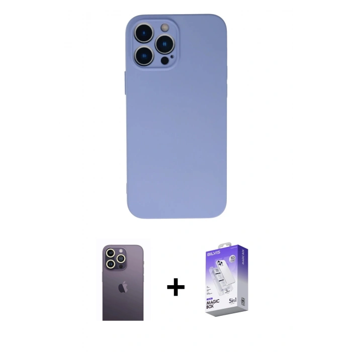 MARSİLYAN™- iPhone 13 Pro Max Kılıf Ahenk Serisi - Siyah Bilvis 5in1 3D Magic Cam Ekran Koruyucu + Neon Fosforlu Kamera Lens - BZ