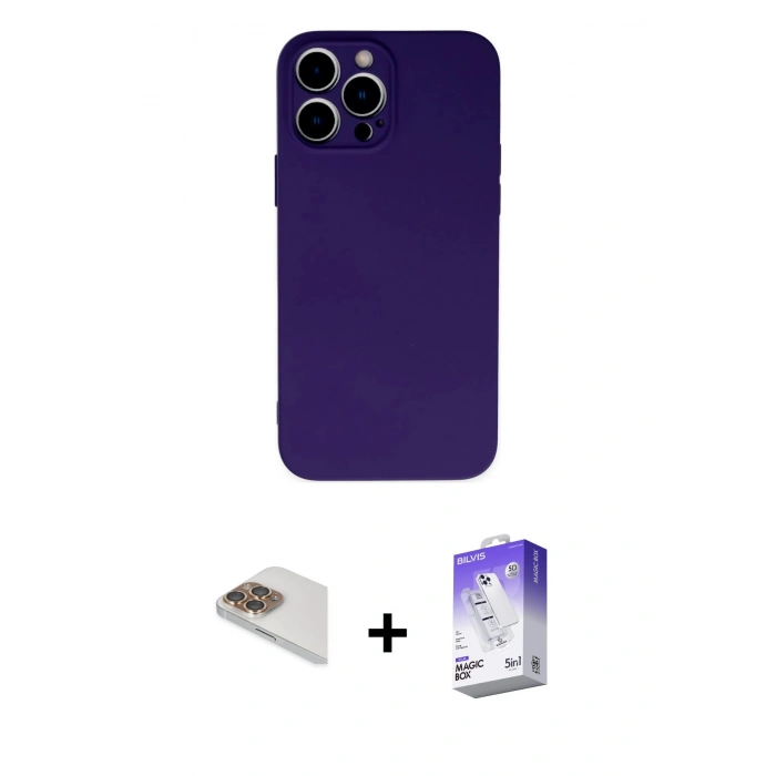 MARSİLYAN™- iPhone 13 Pro Max Kılıf Ahenk Serisi - Siyah Bilvis 5in1 3D Magic Cam Ekran Koruyucu + Pers Alüminyum Kamera Lens - GD