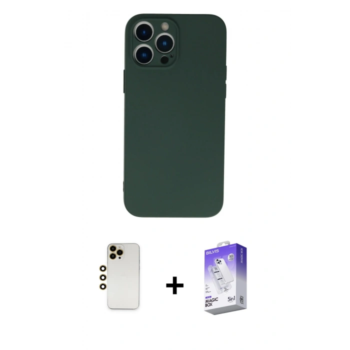 MARSİLYAN™- iPhone 13 Pro Max Kılıf Ahenk Serisi - Siyah Bilvis 5in1 3D Magic Cam Ekran Koruyucu + Shine Kamera Lens - GD