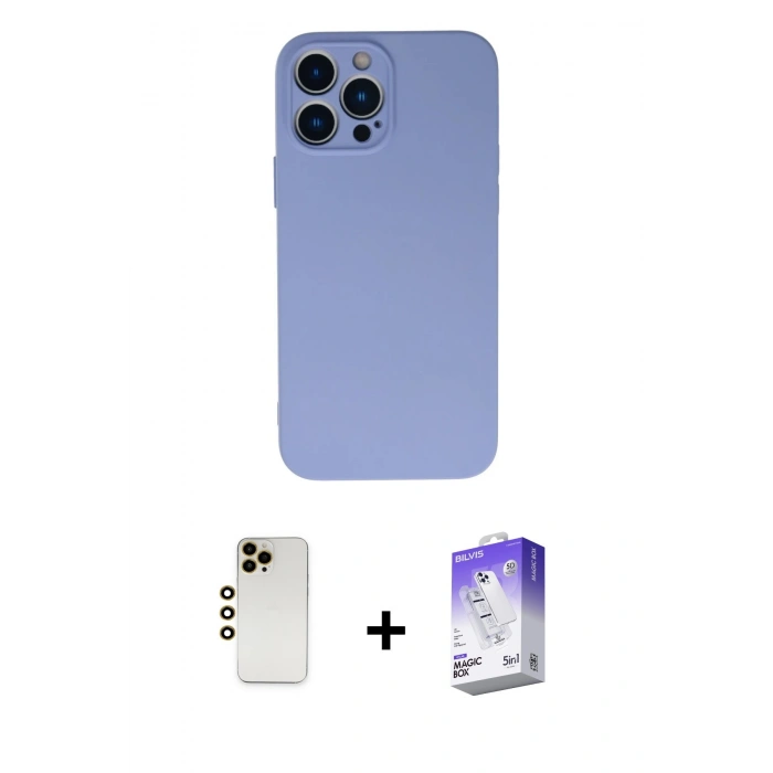 MARSİLYAN™- iPhone 13 Pro Max Kılıf Ahenk Serisi - Siyah Bilvis 5in1 3D Magic Cam Ekran Koruyucu + Shine Kamera Lens - GD
