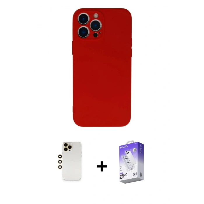 MARSİLYAN™- iPhone 13 Pro Max Kılıf Ahenk Serisi - Siyah Bilvis 5in1 3D Magic Cam Ekran Koruyucu + Shine Kamera Lens - GD