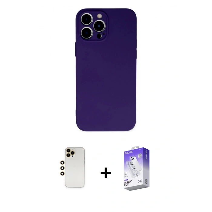 MARSİLYAN™- iPhone 13 Pro Max Kılıf Ahenk Serisi - Siyah Bilvis 5in1 3D Magic Cam Ekran Koruyucu + Shine Kamera Lens - GD