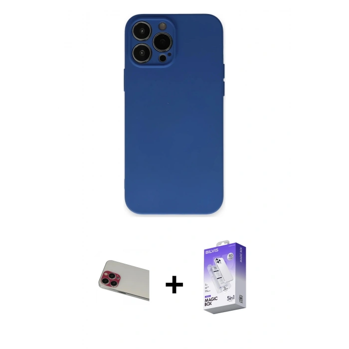 MARSİLYAN™- iPhone 13 Pro Max Kılıf Ahenk Serisi - Siyah Bilvis 5in1 3D Magic Cam Ekran Koruyucu + Rainbow Kamera Lens Koruma Cam - KI