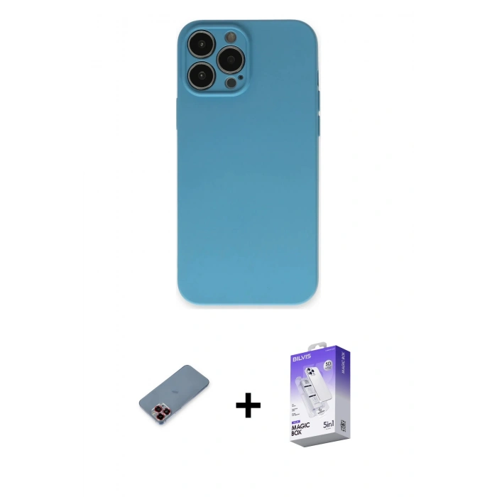 MARSİLYAN™- iPhone 13 Pro Max Kılıf Ahenk Serisi - Siyah Bilvis 5in1 3D Magic Cam Ekran Koruyucu + Kırmızı Metal Kamera Lens Koruma Cam