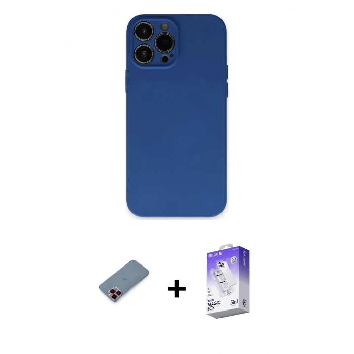 MARSİLYAN™- iPhone 13 Pro Max Kılıf Ahenk Serisi - Siyah Bilvis 5in1 3D Magic Cam Ekran Koruyucu + Kırmızı Metal Kamera Lens Koruma Cam